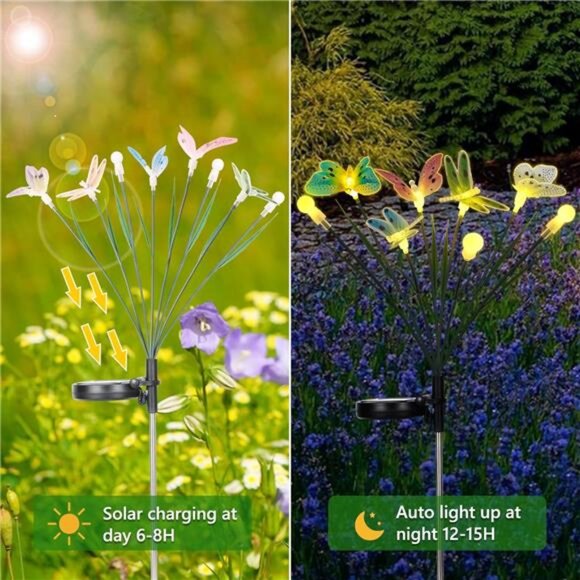 Solar Garden Lights, 4 Packs 32 LEDs Solar Swaying Lights with Flexible Wire - Picture 5 of 7